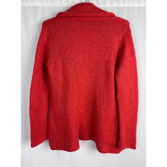Wooden Ships Sweater Open Front Cardigan Red Mohair Wool Cozy Casual Autumn Fall - Picture 4 of 6